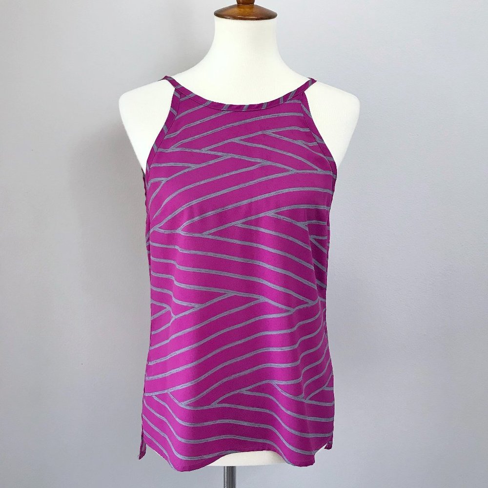 Ambar Purple Gray Striped Sleeveless Halter Top